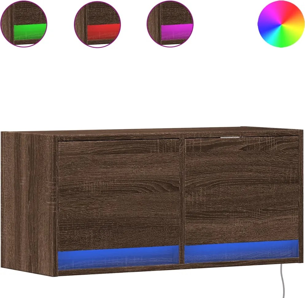 vidaXL barna tölgyszínű fali TV-szekrény LED-del 80x31x35 cm