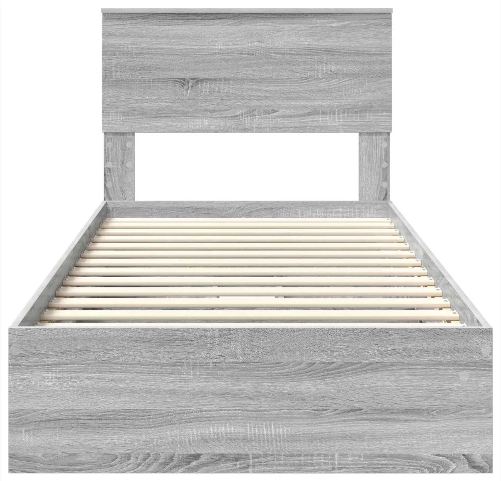 vidaXL Tárolós Ágy fejtámlával Szürke Sonoma 75 x 190 cm Faanyag