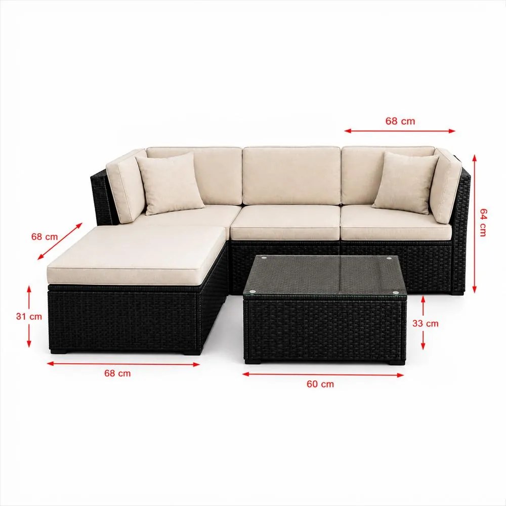 AVENBERG ARANCIO Kerti rattan garnitúra - fekete/bézs