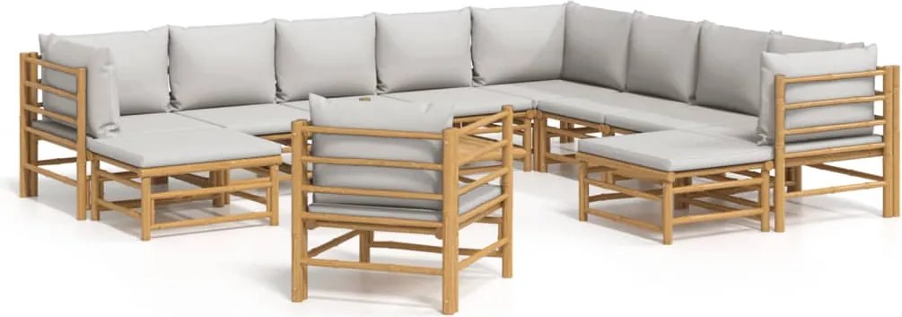 vidaXL 12 részes bambusz kerti ülőgarnitúra világosszürke párnákkal