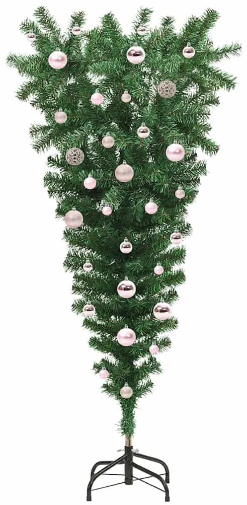 Felfelé fordított műfenyő világítással és golyókkal Zöld 150 cm