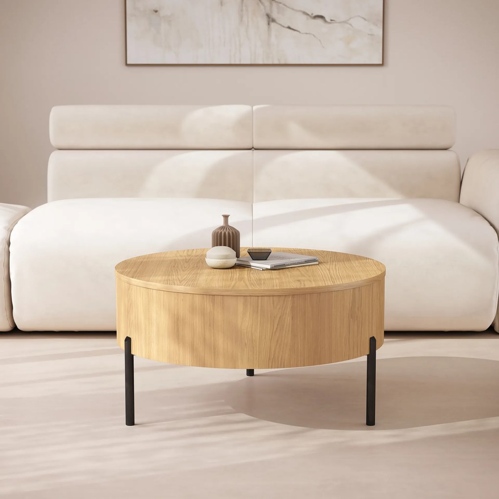 Mazzoni FRIDA Természetes Tölgyfa – MODERN DOHÁNYZÓASZTAL FELHAJTHATÓ LAPPAL ÉS TÁROLÓVAL