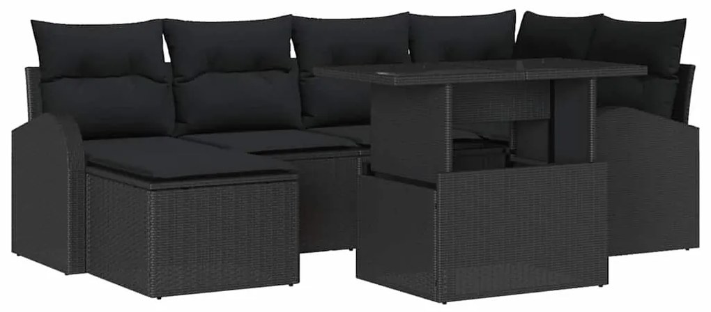 Kerti Kanapé Szett 7 pcs Fekete Mű rattan, porszórt acél