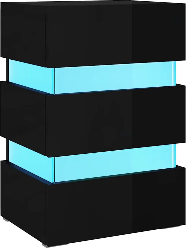 vidaXL magasfényű fekete szerelt fa LED-es éjjeliszekrény 45x35x67 cm