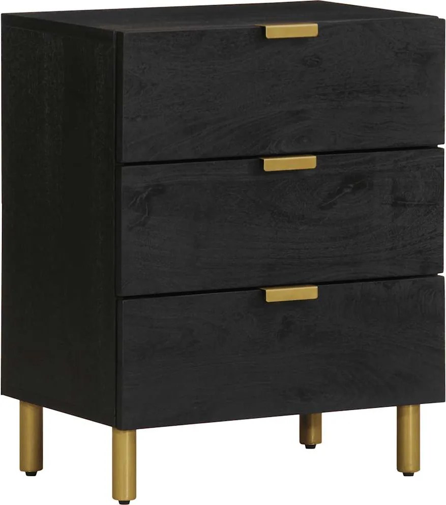 vidaXL fekete tömör szerelt fa éjjeliszekrény 50 x 33 x 62 cm