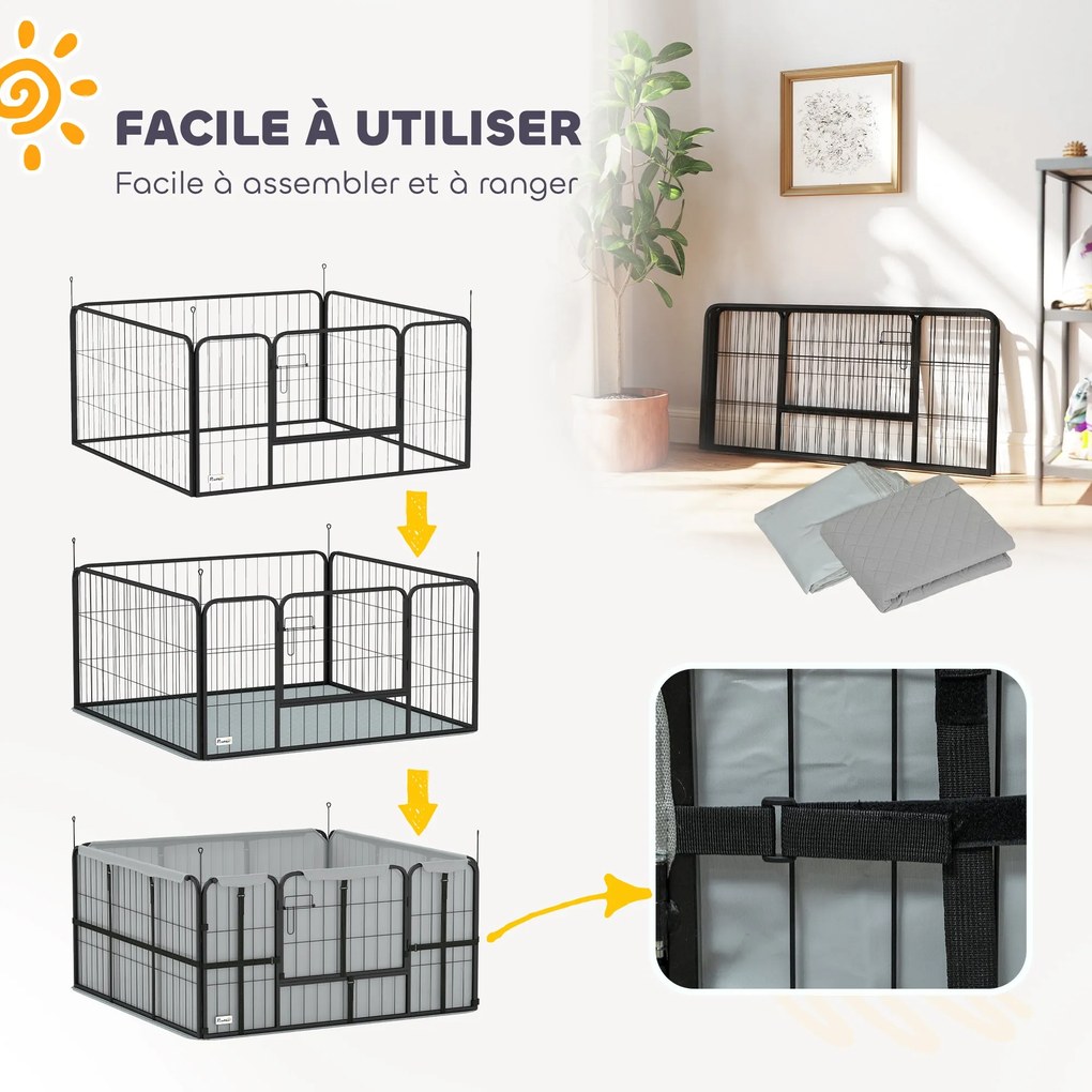 PawHut Kutyaszülő Box, Kutyaszülő Készlet Zárható Ajtóval, Oxford 600D Anyag, Mosható Pad, Kutyafogadó, Acél, 122 x 122 x 60 cm, Fekete | Aosom