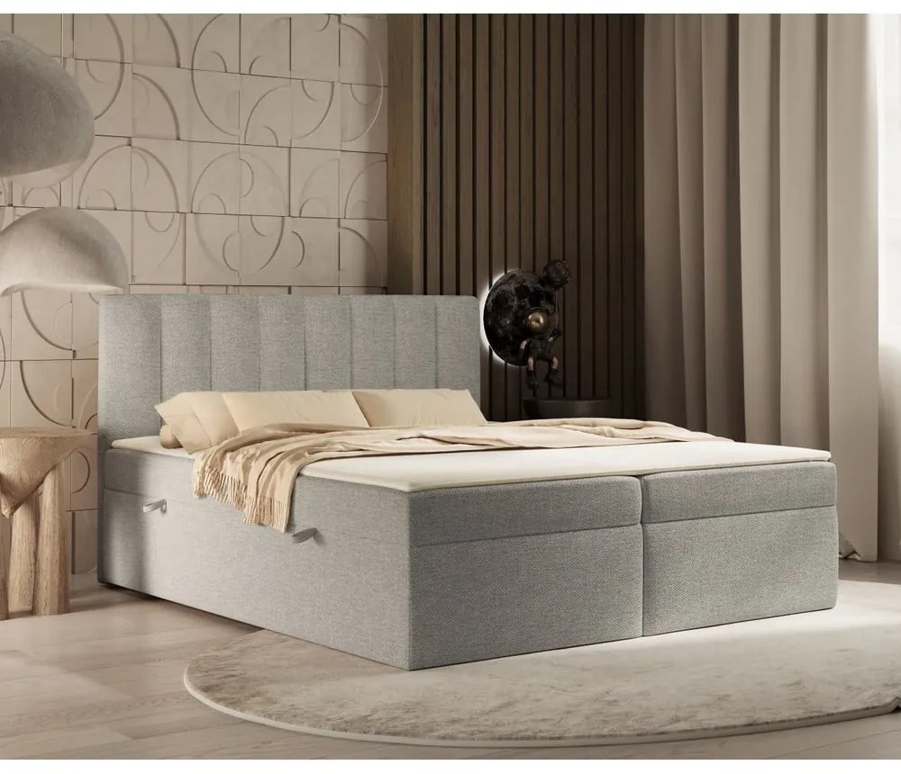 Világosszürke ágyneműtartós boxspring ágy 140x200 cm Novento – Maison de Rêve