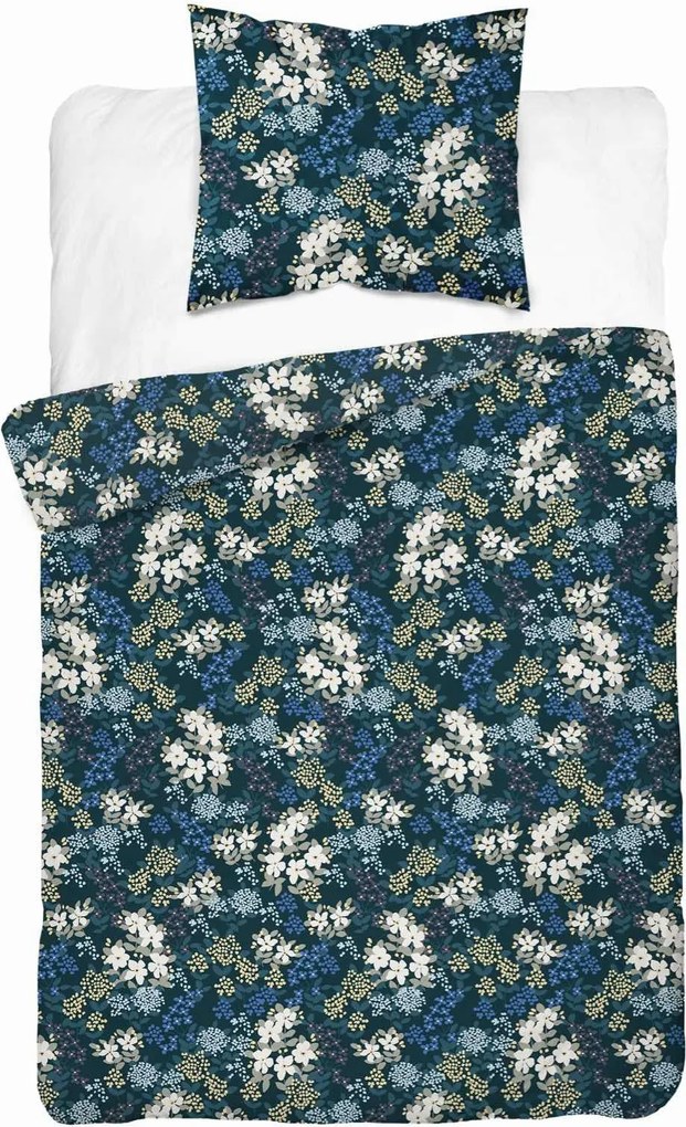 Szatén ágyneműhuzat 140x200 sötétkék-fehér virágos Satin Stories