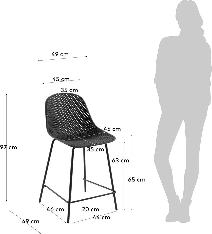 Sötétszürke fém-műanyag kerti bárszék Quinby – Kave Home
