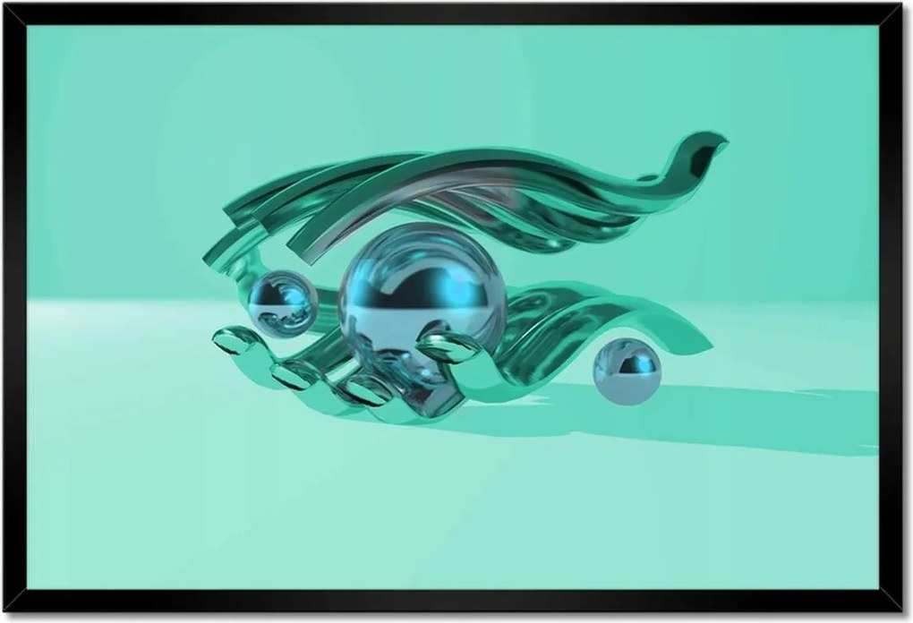 Poszter keretben 60x40 Menta türkiz gömbök