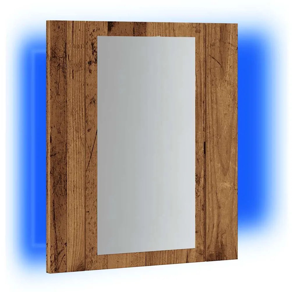 antik fa színű szerelt fa tükrös szekrény LED-del 40x12x45 cm