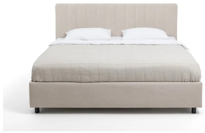 Bézs színű, kárpitozott franciaágy tárolóhelyiséggel, matraccal/ráccsal 180x200 cm Myra Slim Line - Bonami Selection