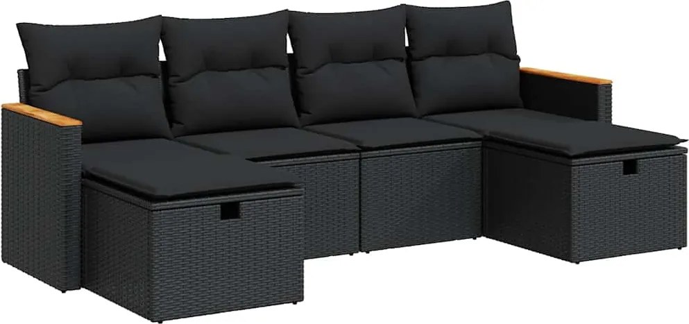 vidaXL 6 részes fekete polyrattan kerti ülőgarnitúra párnákkal
