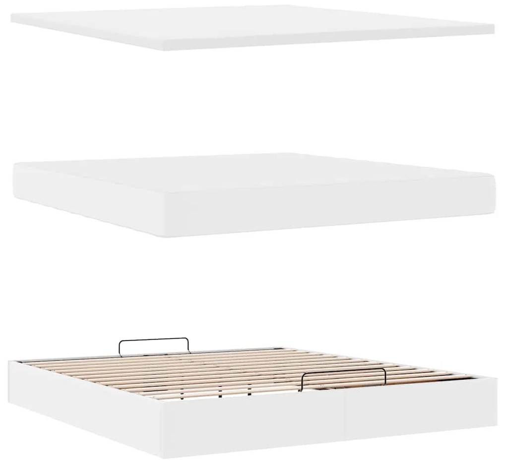 Ottomán ágykeret matraccal fehér 180x200cm műbőrrel