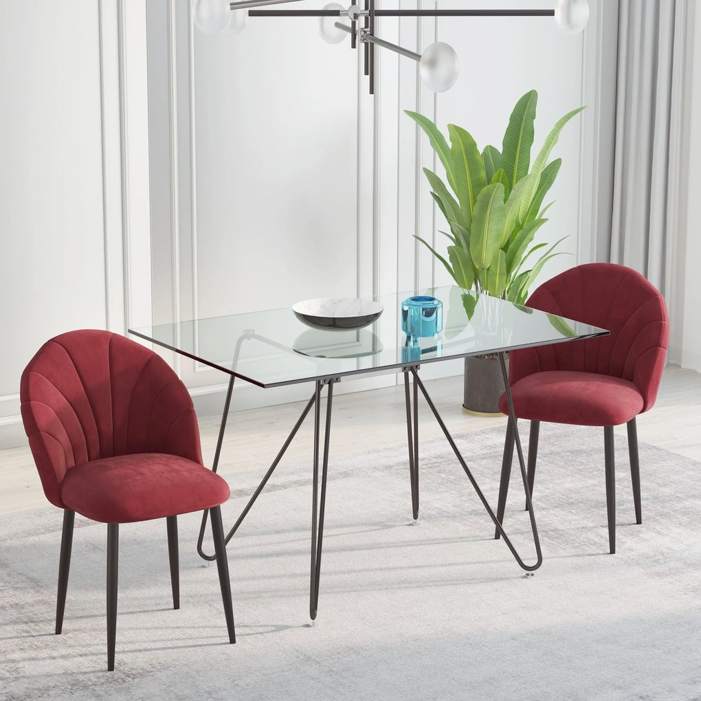 HOMCOM 2 darabos Étkezőszék Szett Konyhai Szék Bordó Bársony Fekete Fém Lábakkal Méretek: 52L x 54W x 79H cm | Aosom
