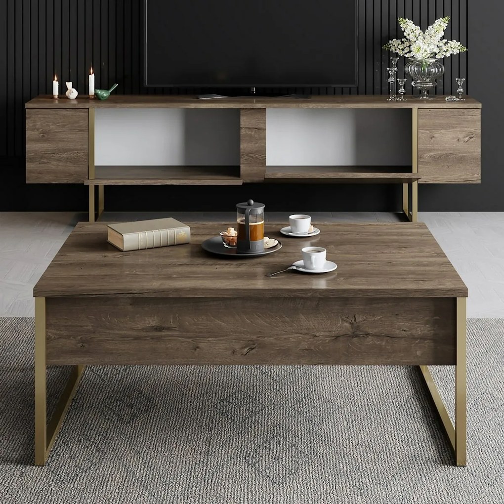 Luxe Walnut and Gold TV-asztal