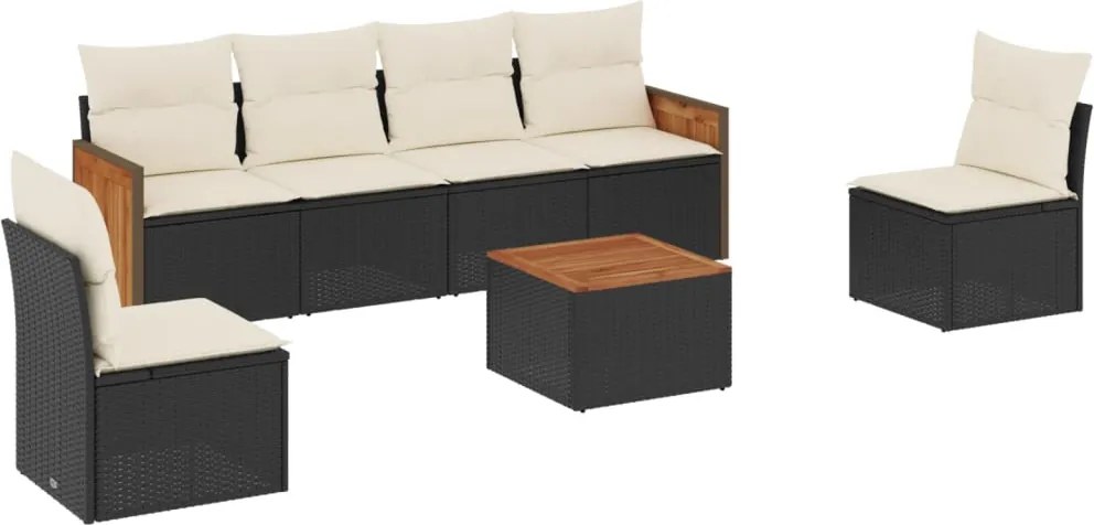 vidaXL 7 részes fekete polyrattan kerti ülőgarnitúra párnával