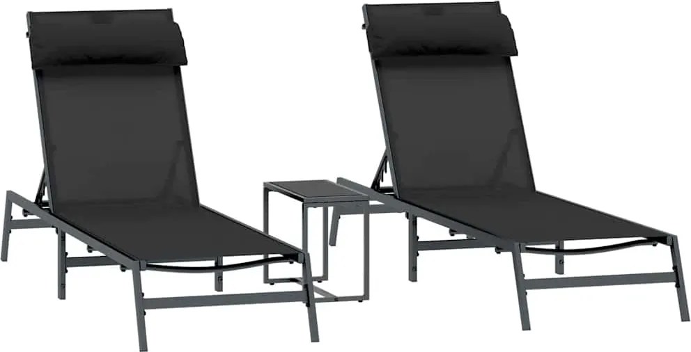 vidaXL Napozóágyak 2-személy 3 pcs Fekete és Antracit Acél