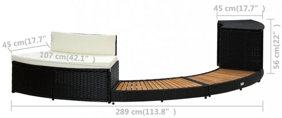 fekete polyrattan és akácfa pezsgőfürdőkeret