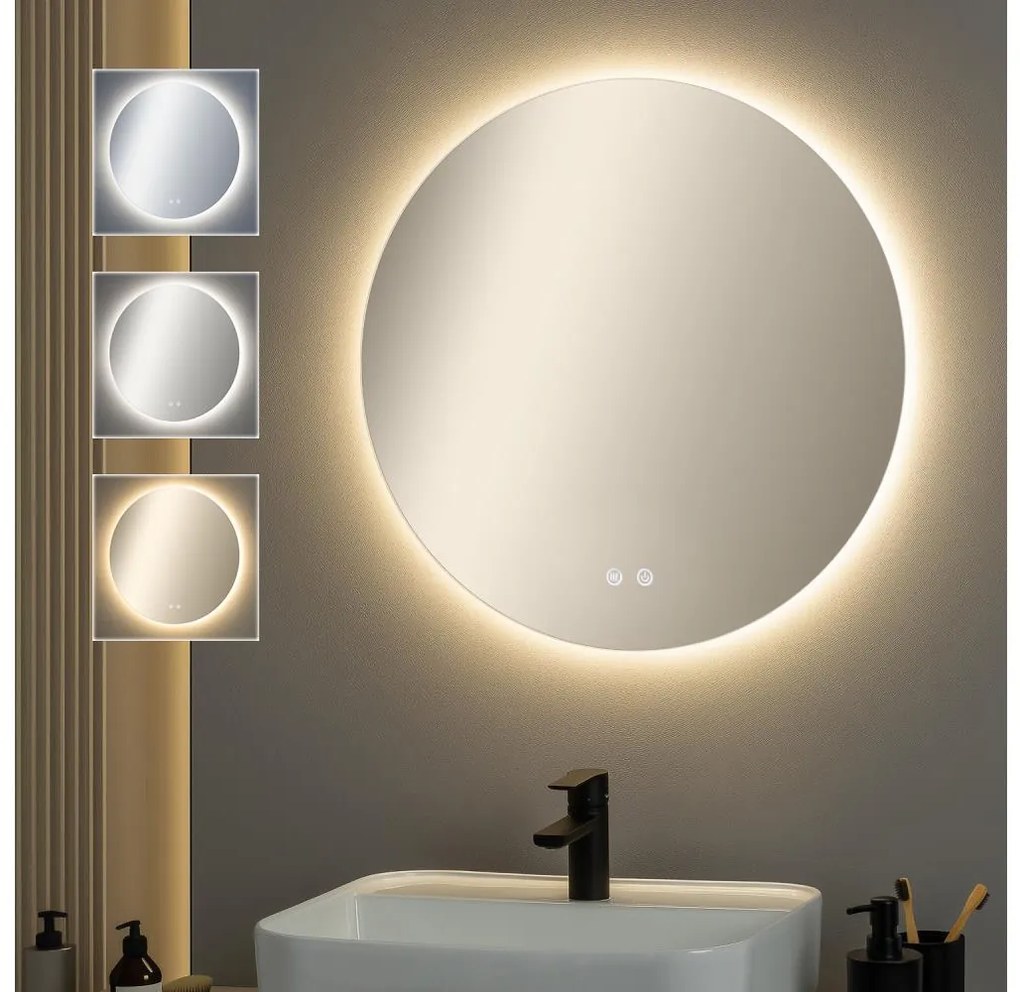 Brilagi - DEMI ECO LED dimmelhető, páramentesítő fűtéssel rendelkező tükör LED háttérvilágítással, 12W/230V, átmérő 60 cm, IP44