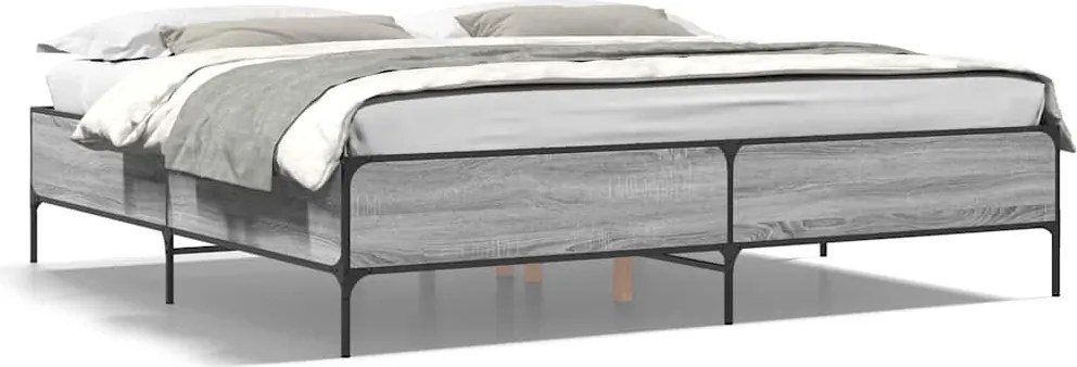 vidaXL szürke sonoma szerelt fa és fém ágykeret 180 x 200 cm