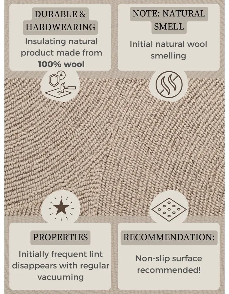 Bézs kézi szövésű gyapjú kerek szőnyeg ø 120 cm Calmio – Hanse Home