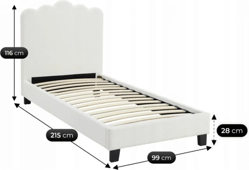 Ágy 90x200 cm méretben, krém színben, szövet kárpittal CRATER