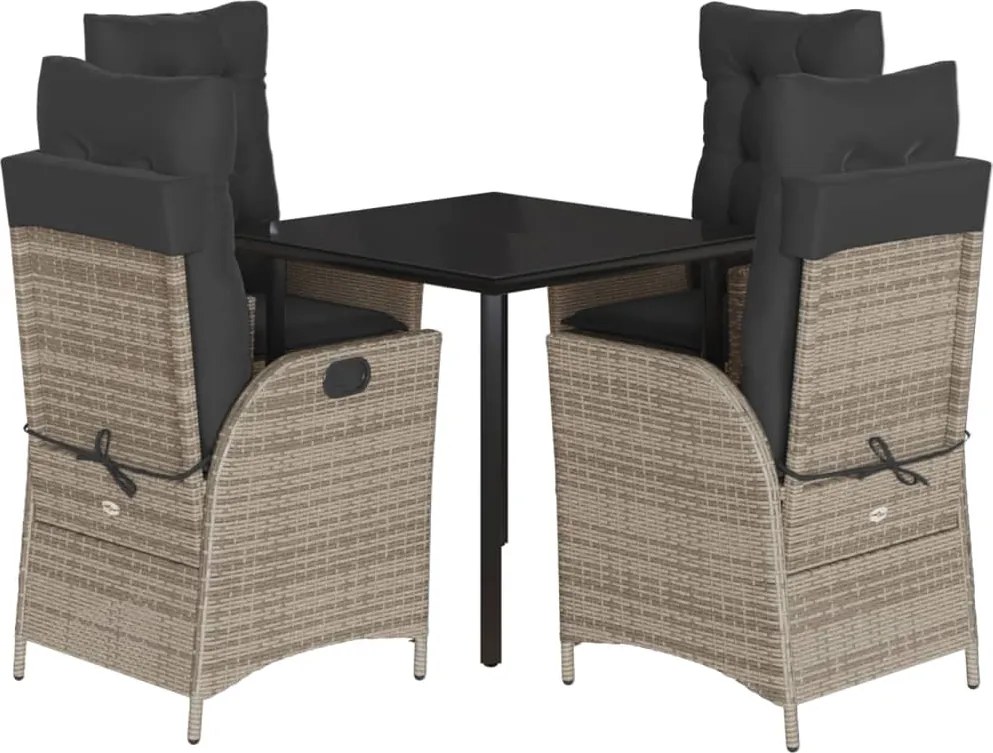 vidaXL 5 részes szürke polyrattan kerti étkezőgarnitúra párnával