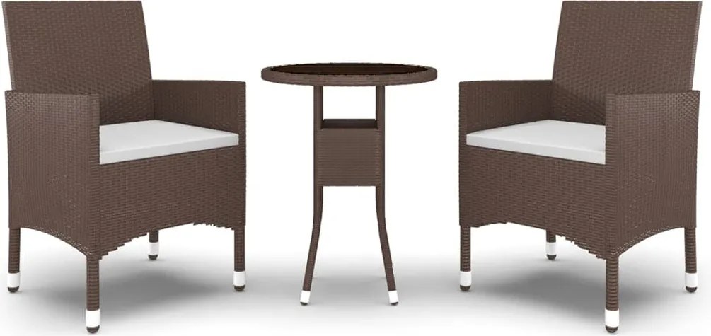 vidaXL 3 részes barna polyrattan kerti étkezőgarnitúra