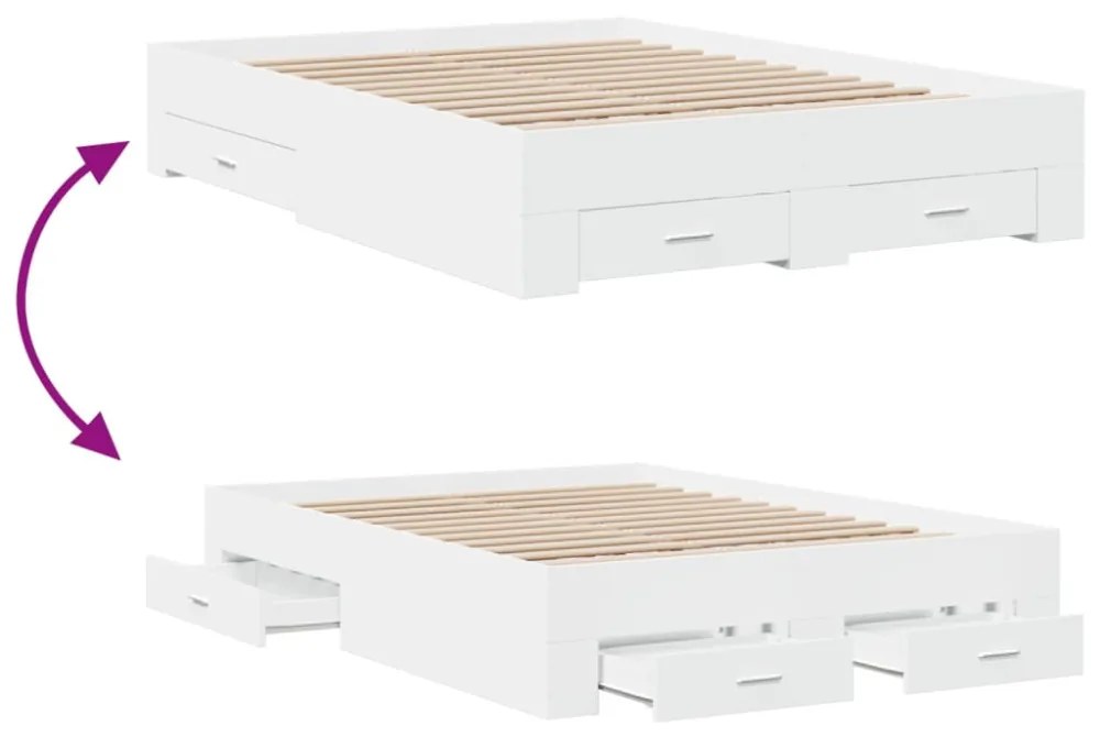 vidaXL fehér szerelt fa ágykeret fiókokkal 120 x 190 cm