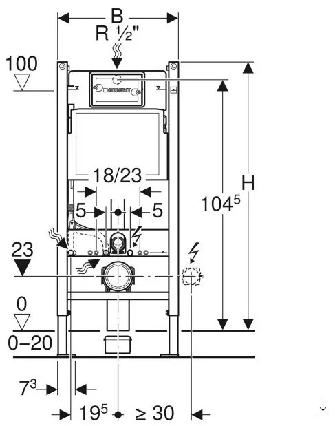 Geberit DuofixBasic fali WC-szerelőelem - 112 cm - Delta 12 cm-es falsík alatti öblítőtartállyal