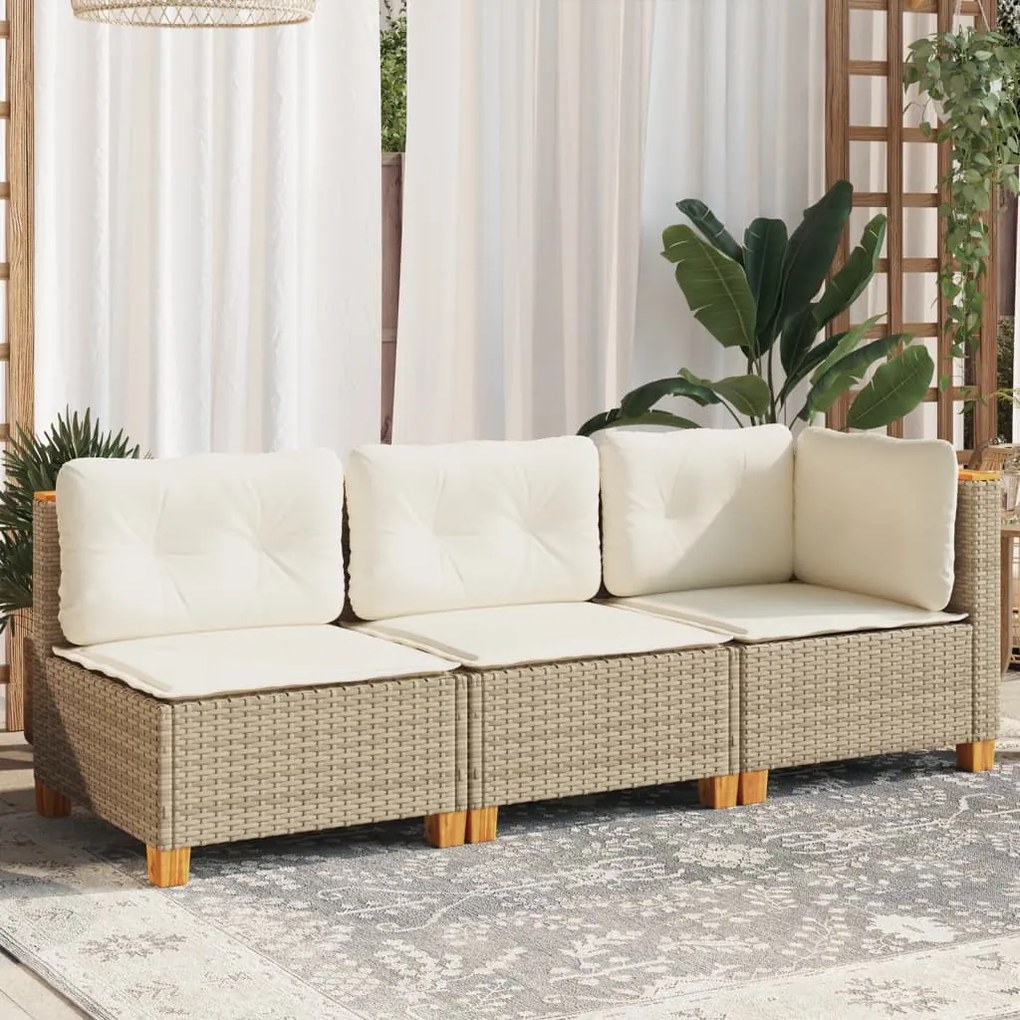 3 személyes bézs polyrattan kerti kanapé párnával