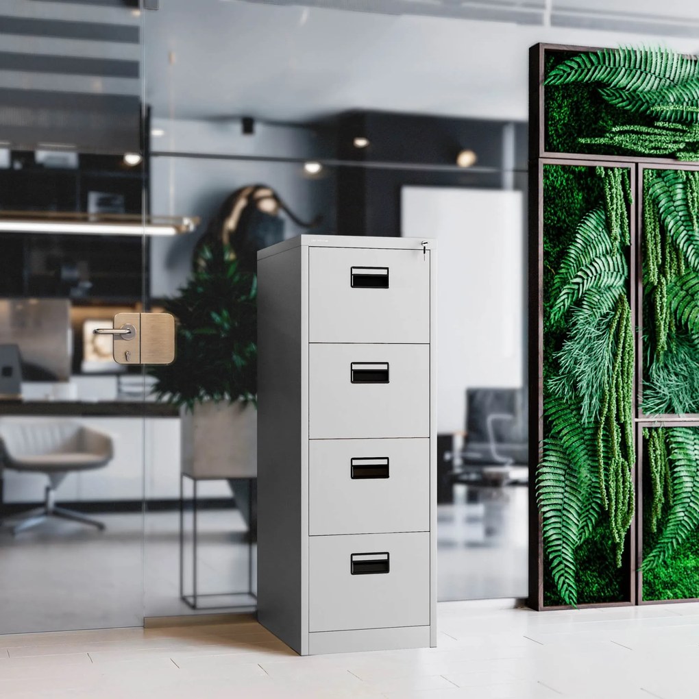 Fém irattartó szekrény, 4 fiókos SARA V4, 460 x 1320 x 620 mm, szürke