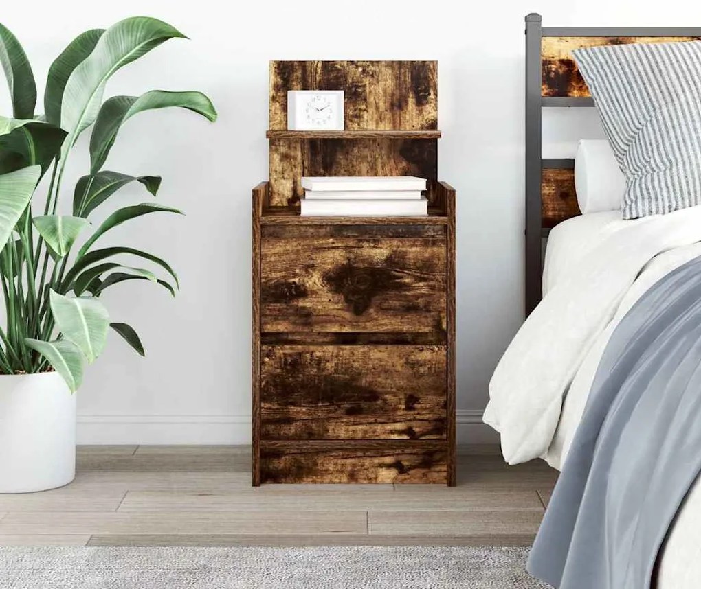 Füstös tölgy színű éjjeliszekrény 2 fiókkal 38x34x80 cm