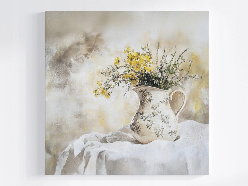 Vászonkép Canvas Mezei Virágok Csokor Kancsó Retro Shabby Chic 40x40