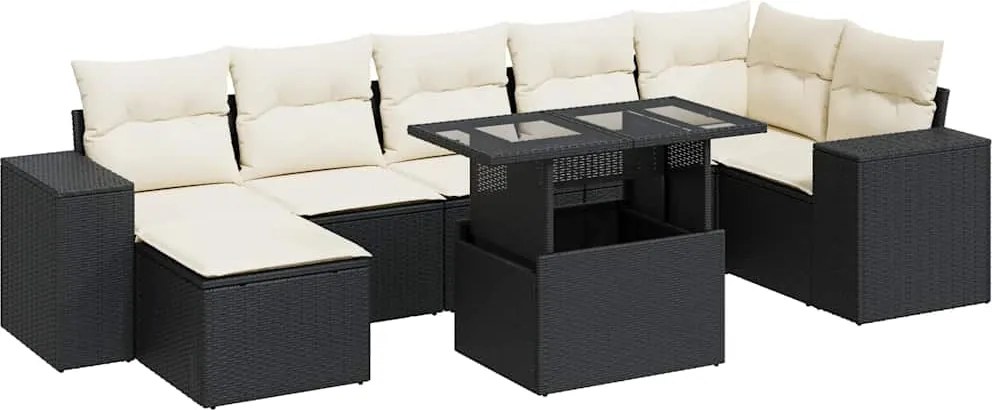 vidaXL 8 részes fekete polyrattan kerti ülőgarnitúra párnákkal