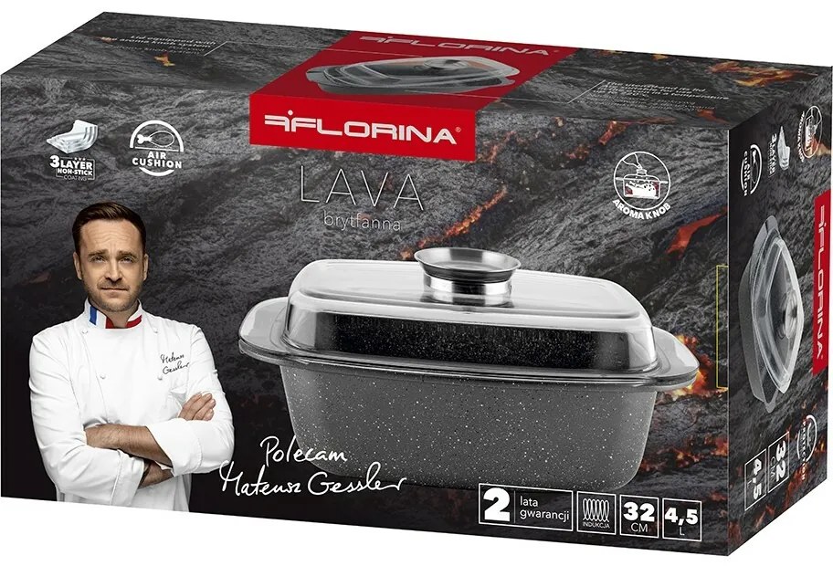 Florina Alumínium tepsi aroma kapaklı Lava 4,5 l ,32 × 22 × 11 cm