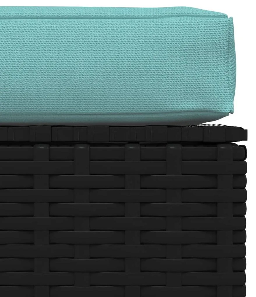 Fekete polyrattan kerti lábtartó párnával 70 x 70 x 30 cm
