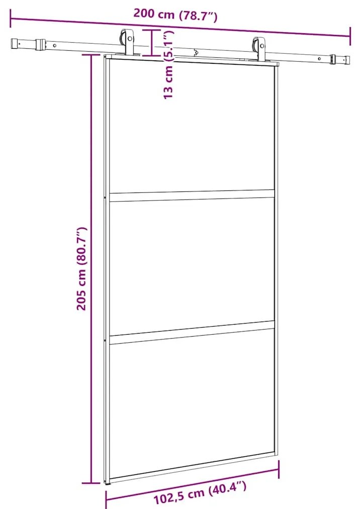fekete edzett üveg tolóajtó fémszerelék szettel 102,5x205 cm
