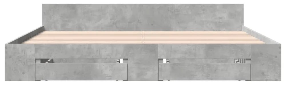 betonszürke szerelt fa ágykeret fiókokkal 200 x 200 cm