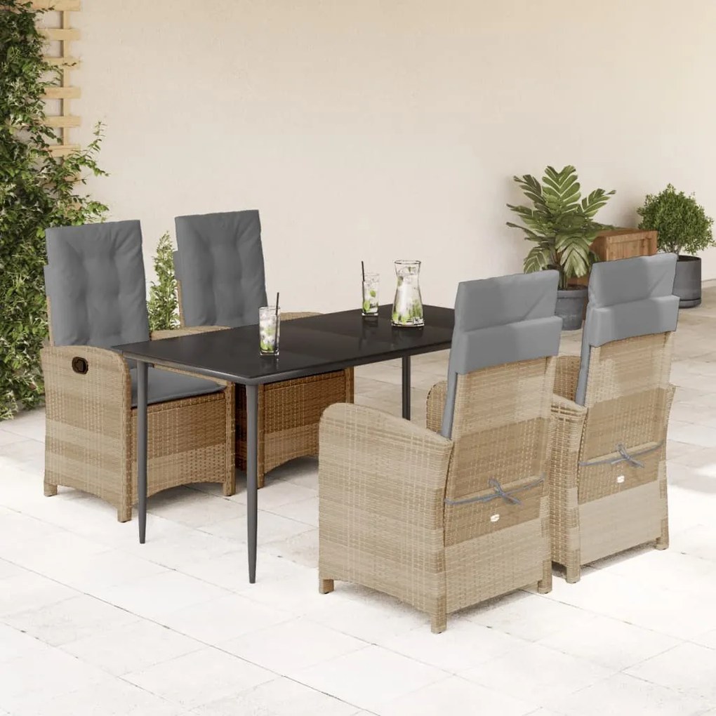 5 részes vegyes bézs polyrattan kerti étkezőgarnitúra párnákkal