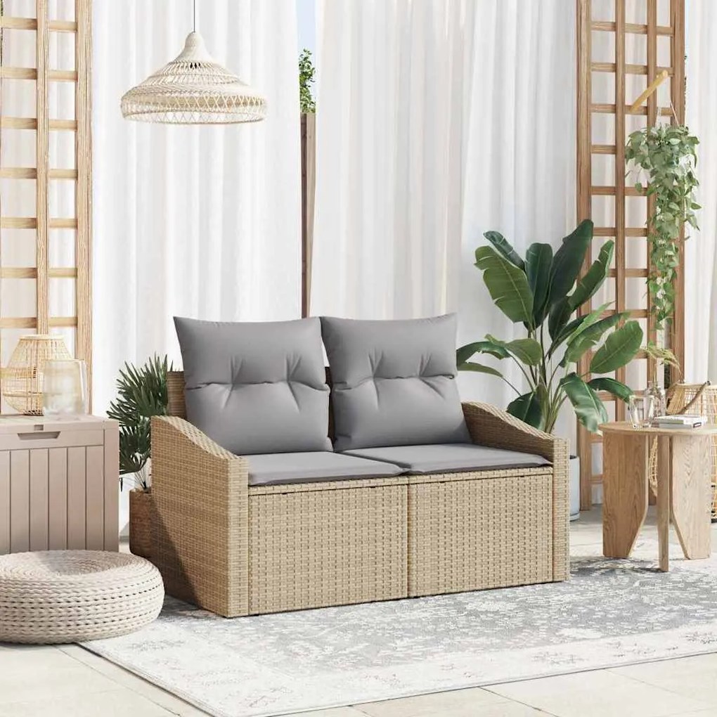 Kerti kanapé párnával Bézs 123 x 62 x 69cm polirattan