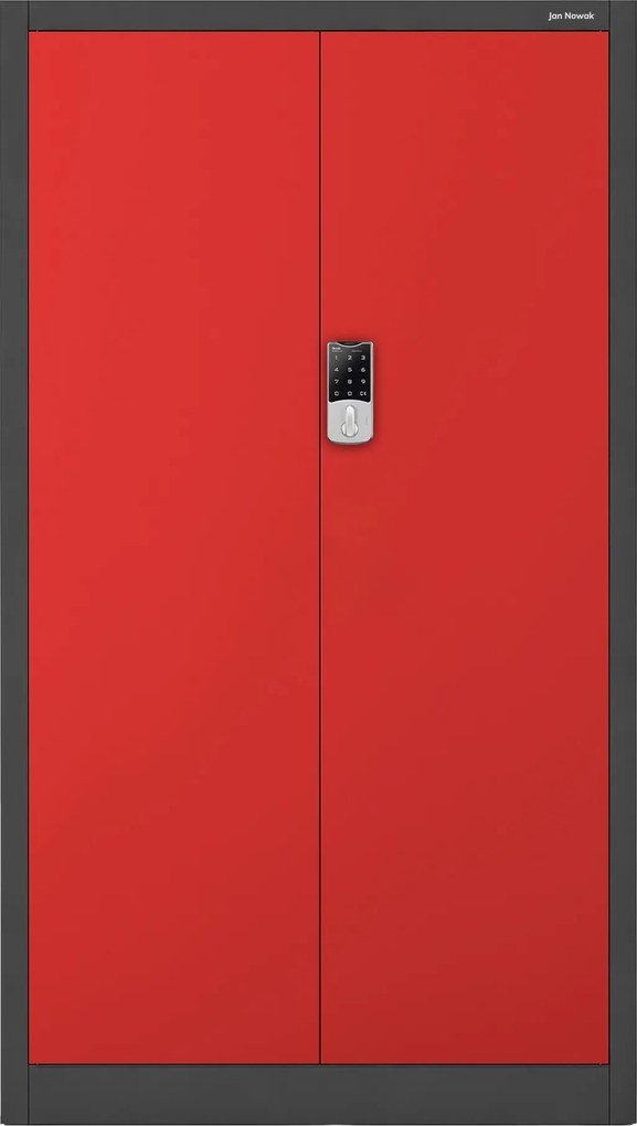 Fém irodai szekrény kódzárral, antracit-piros, 900x1850x400 mm: DANIEL