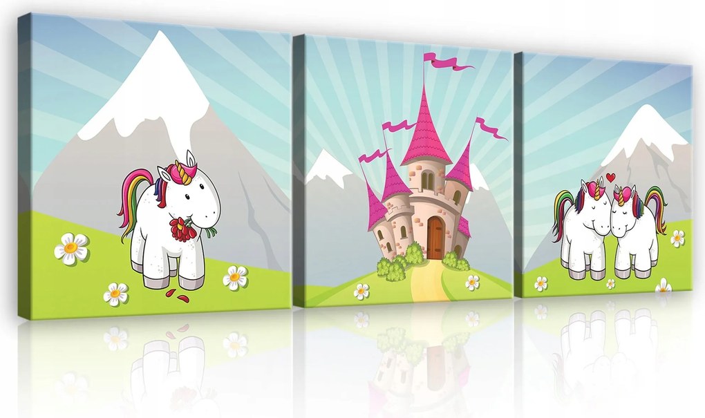 Vászonkép 75x25 Unikornisok kastély mese mágia barátság álmok gyermekkor