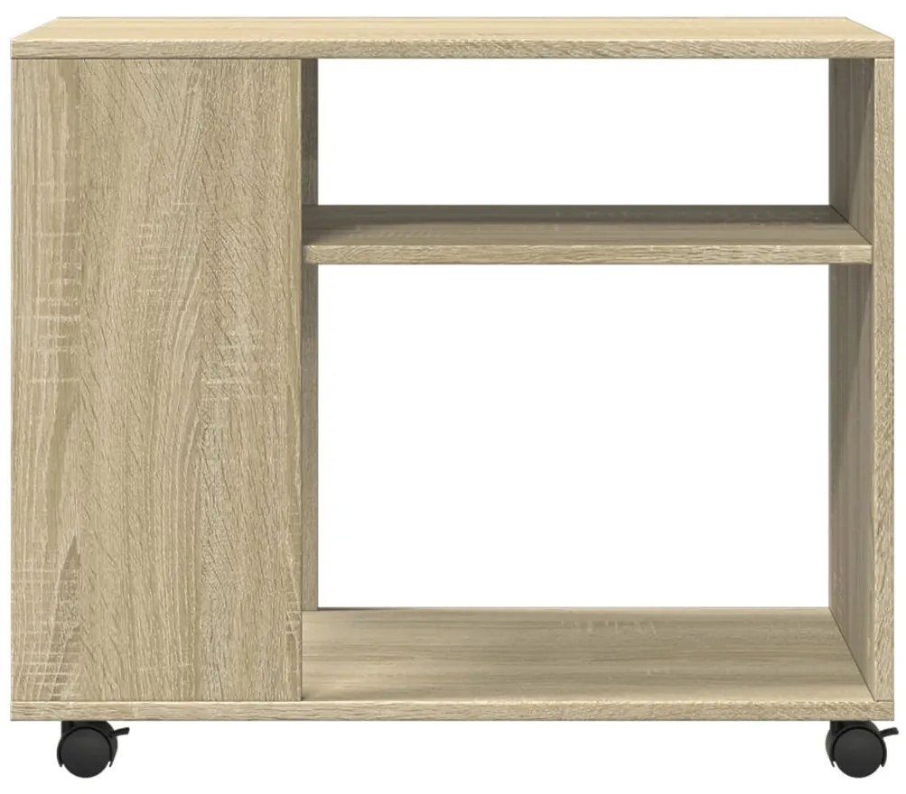 sonoma tölgy színű szerelt fa kisasztal kerekekkel 70x35x60 cm