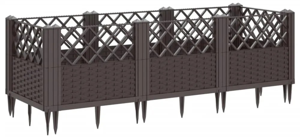 barna polipropilén kerti virágláda cövekekkel 123,5x43,5x43,5cm