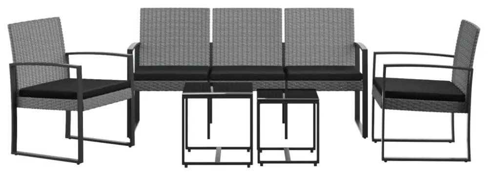 5 részes sötétszürke polyrattan kerti étkezőgarnitúra párnákkal