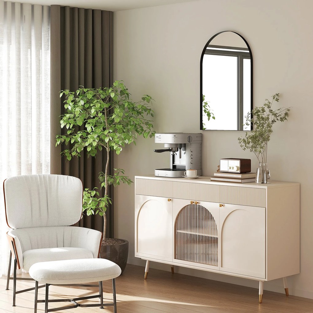 HOMCOM Ívelt Fali Tükör, Fürdőszobai Tükör, 60 x 90 cm, nagy felbontású, alumínium ötvözet kerettel, hálószobába, nappaliba, előszobába, fekete | Aoso