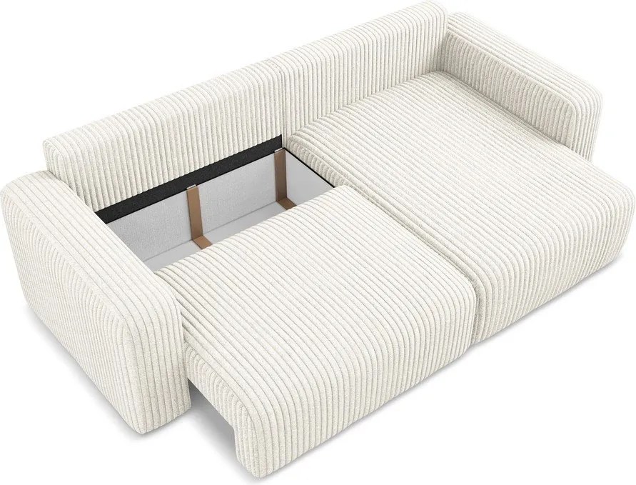 Krémszínű kordbársony kinyitható-tárolóhelyes sarokkanapé (jobb oldali-heverő résszel) Kona – Makamii