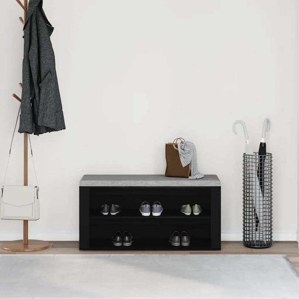 fekete tölgyfa cipőpad 100 x 35 x 45 cm rétegelt fából